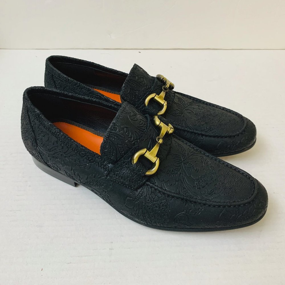$150 Tallia Men Patrizio Bit Loafers Leather Black Embossed Embroidery Size 8.5M